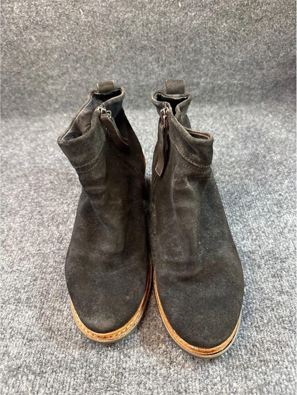 Clarks Women’s Black Suede Ankle Boots Size 9.5 M Side Zip Block Heel Booties